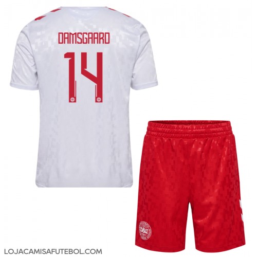 Camisa de Futebol Dinamarca Mikkel Damsgaard #14 Equipamento Secundário Infantil Europeu 2024 Manga Curta (+ Calças curtas)